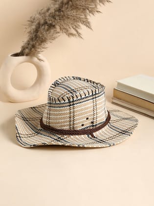 Checkered Cowboy Hat - Beige-Hat
