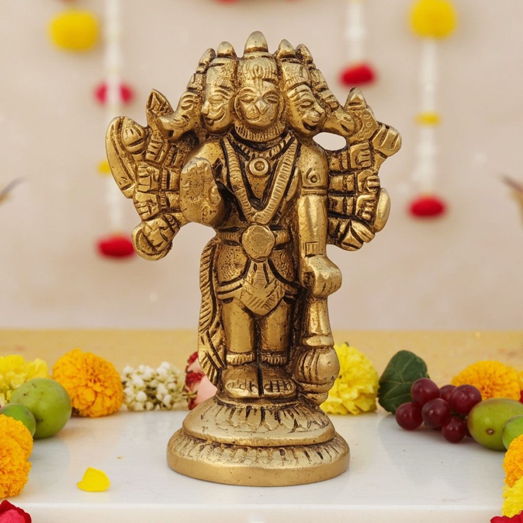 Brass Panchmukhi Hanuman Ji God Idol - Ideal For Pooja & Protection, Height : 4 Inch (BSMAS1048 E)