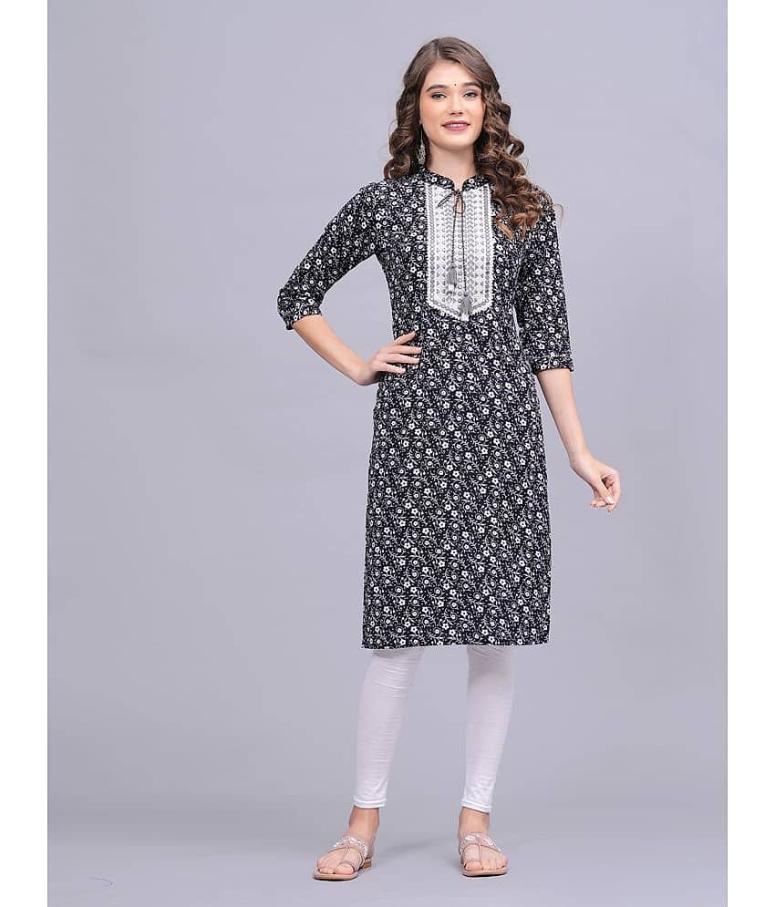 HIGHLIGHT FASHION EXPORT Cotton Printed Straight Women's Kurti - Black ( Pack of 1 )