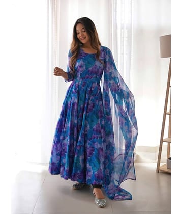 kedar fab Blue Anarkali Georgette Women's Stitched Ethnic Gown ( Pack of 1 )
