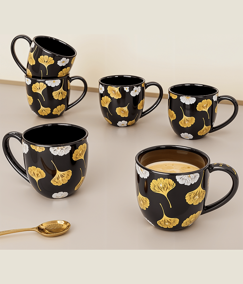Hala Moondust Floral Ceramic Tea Cup 150 ml ( Pack of 6 )