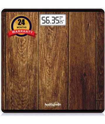 Healthgenie Digital Weight Machine Thick Tempered Glass LCD Display-Brown Digital Weighing Scale