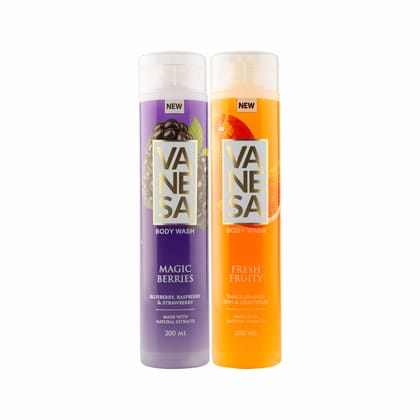 Vanesa Pack of 2 Body Washes (Magic Berries + Fresh Fruity) - 200ml Each