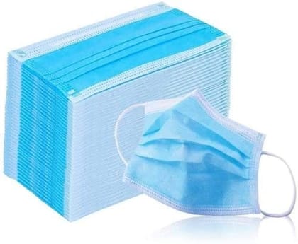 Disposable Face Masks, 3-Ply with Melt Blown Layer, Blue, Pack of 100