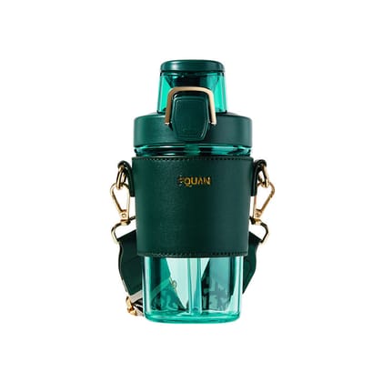 Classy Leather Sleeves Sipper Bottle for with Straw 500ml-Emerald green