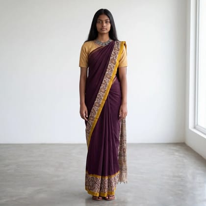 Pedana Kalamkari Block Print Saree Coffee Brown