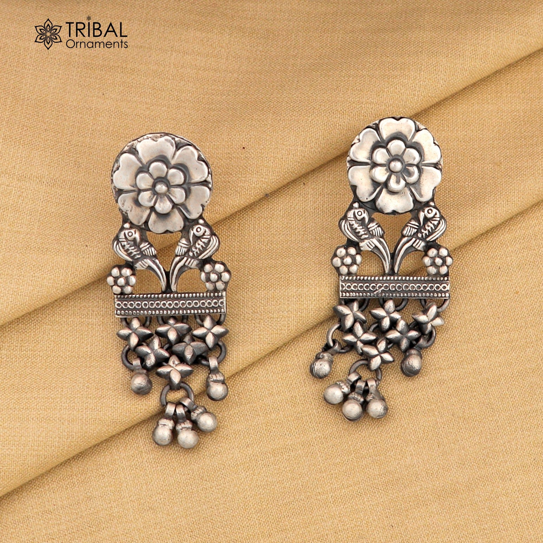 925 sterling silver vintage floral design jumka earring ethnic tribal jewelry s1369