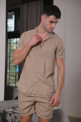 Ace -Textured Solid Co-ords - Beige-M-40 / BEIGE