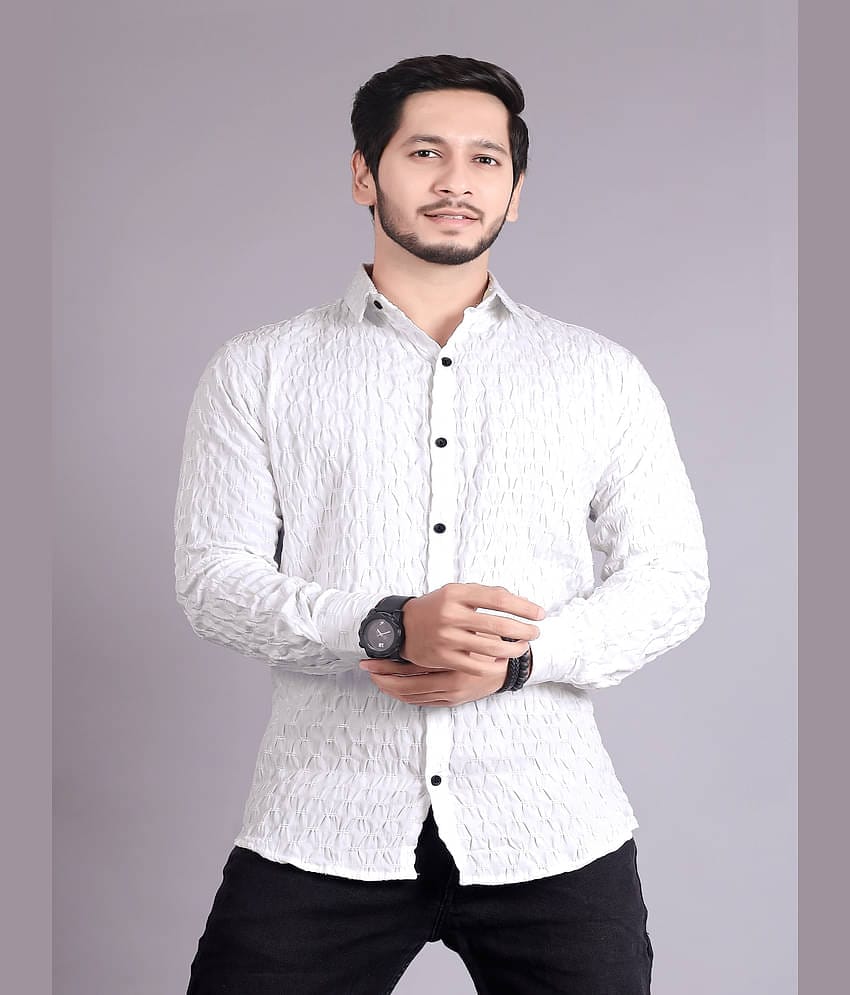 Generic Cotton Blend Slim Fit Popcorn Textured Full Sleeves Men's Casual Shirt - White ( Pack of 1 )