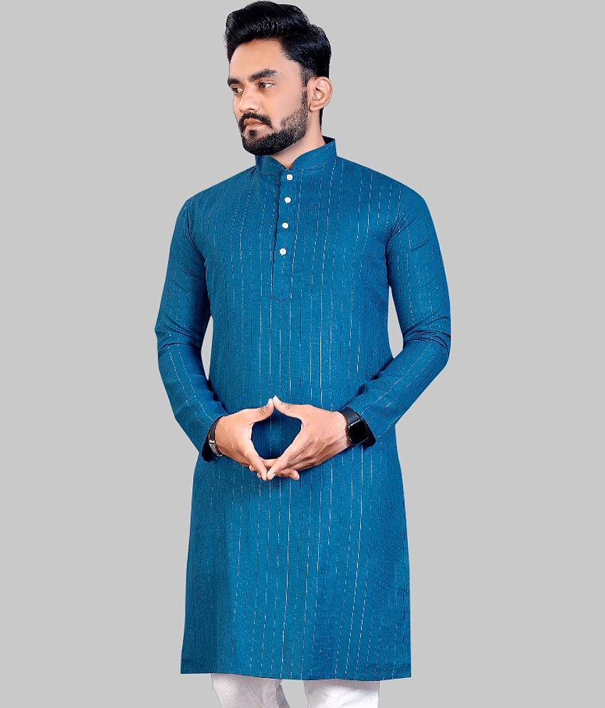 YUG ART - Blue Cotton Blend Men's Regular Kurta ( Pack of 1 )