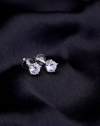 Single White Stud Screw Earrings-White / Rhodium