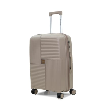 AMERICAN TRAVELLER Touris Explore Luggage Trolley Bags | Polypropylene Durable Hard Shell | TSA Type Lock | 360 degree Disc Spinner Wheels | Expandable Suitcase for Travel (Sand Beige, Large, Expo-L28)