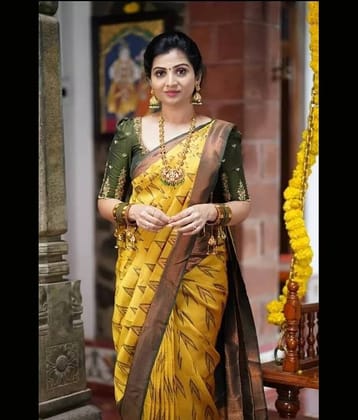 Semore Banarasi Silk Embellished Saree With Unstitched Blouse Piece ( Yellow )