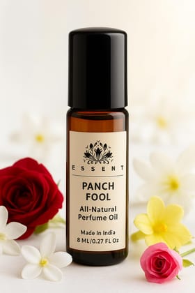 Essent Panch Fool Roll-On Attar | Sacred Floral Blend for Pooja, Aarti & Meditation | Traditional Long Lasting Alcohol-Free Perfume Oil | 0.27 fl. oz. (8 ml)