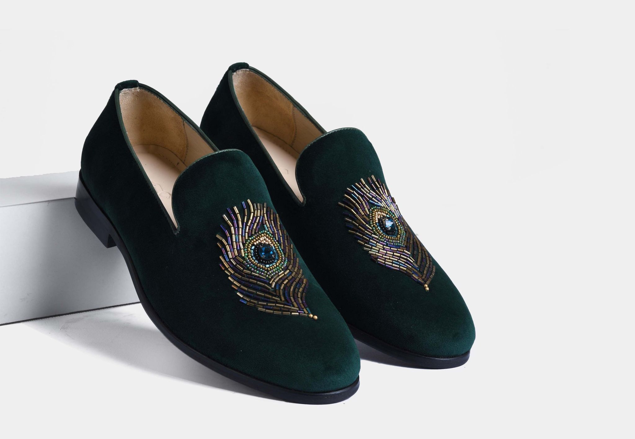 Diego Green Embroidered Slip-ons-EU 39/UK 5