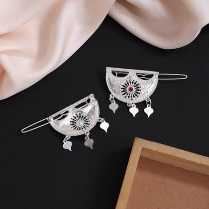 Silver Color 6 Pieces Hair Pin (HRPCMB240)-Length: 4.00 CM x Width: 4.00 CM / Silver / Alloy With Good Quality Silver Plated