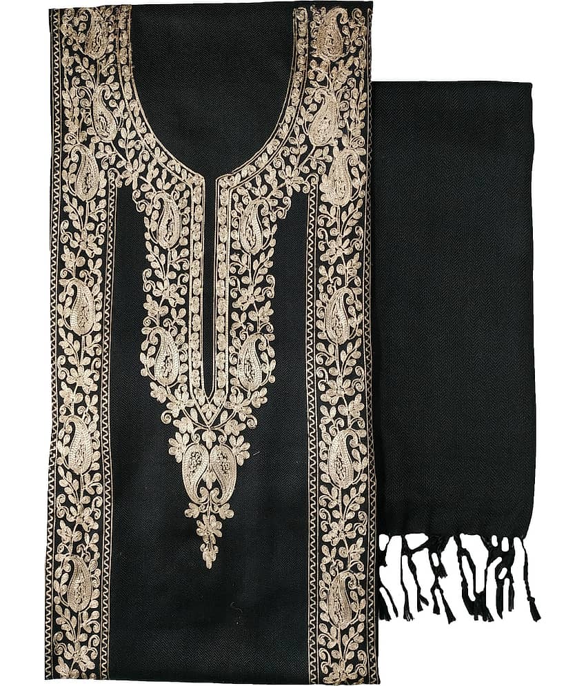 KASHMIRI Black Woollen Dress Material
