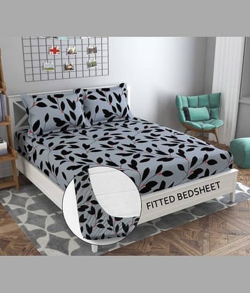 Decent Home Cotton Abstract Printed Fitted ( Double Bed ) - Light Grey