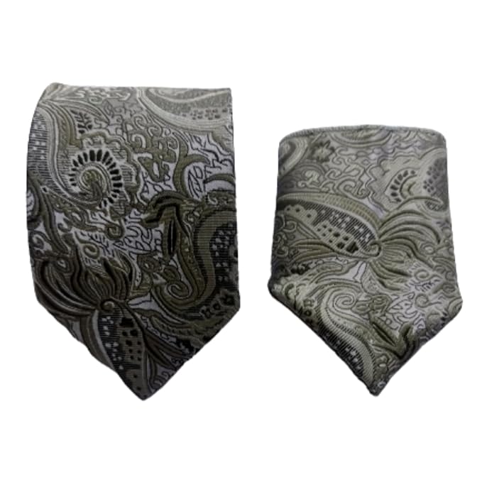 VOICI Mens Necktie Set with Pocket Square gift set Business Wedding Party Work free size Green color
