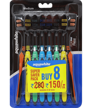 aquawhite Blackedge Flexi Family Pack Medium Toothbrush Pack of 8
