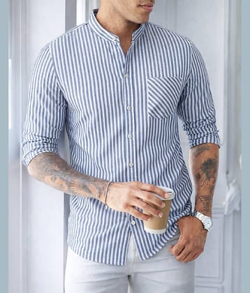 Eyebogler Cotton Blend Regular Fit Striped Full Sleeves Men's Casual Shirt - Blue ( Pack of 1 )