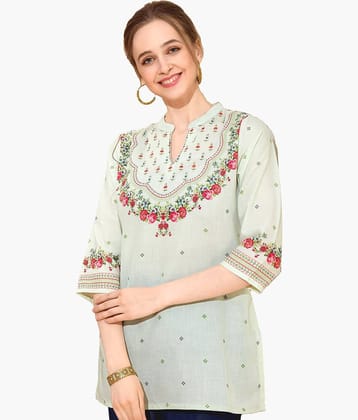 Meher Impex Pack of 1 Cotton Printed Straight Women's Kurti - ( Light Green )