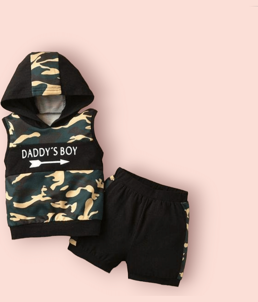 ODIMENT Pack of 1 Boys Cotton T-Shirt & Shorts Set ( Black )