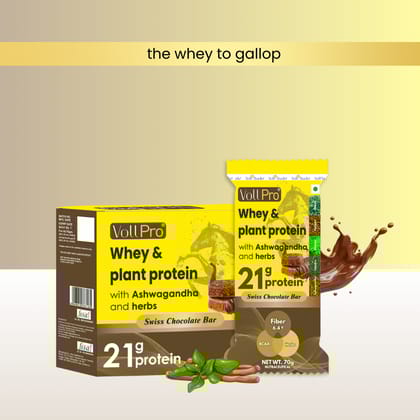 Voll Pro Whey & Plant Protein bar :21g protein in 70g bar ( Pack of 70g*6 bars)-Buy 1