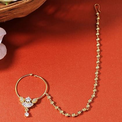 Gold-Plated AD-Studded  Beaded Nose Ring