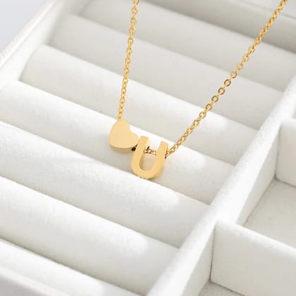 Initial Alphabet Gold Heart Letter A Necklace Pendant Chain-U