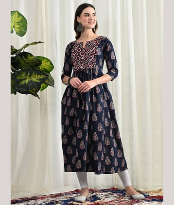 AMTHI Navy Blue Anarkali Cotton Women's Stitched Ethnic Gown ( Pack of 1 )