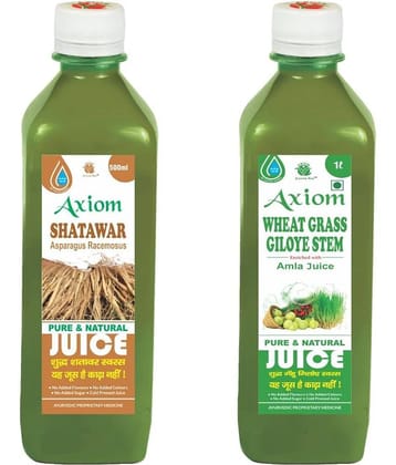 Axiom Shatawar Juice 500Ml + Wheatgrassgiloye Stem Juice 500Ml , Ayurvedic Juice Combo Pack