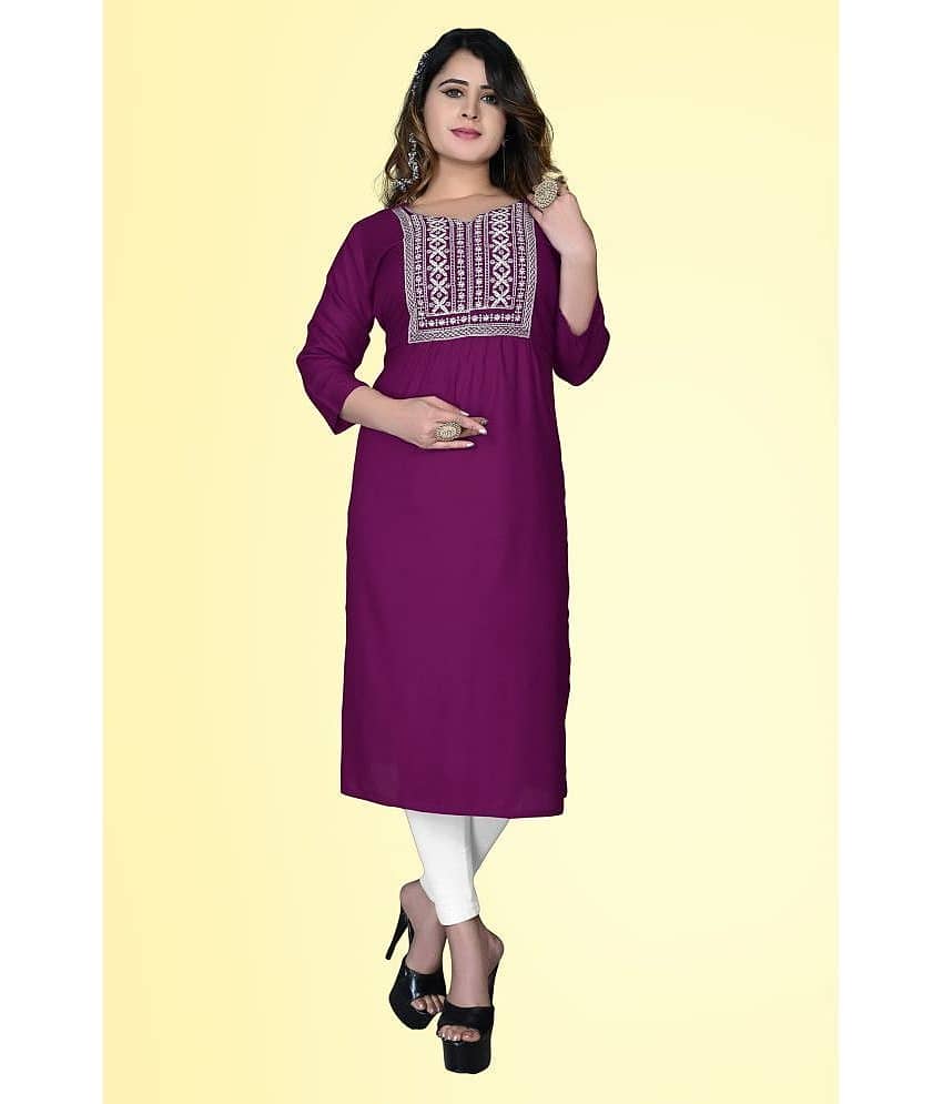 HAYA - Magenta Rayon Women's Straight Kurti ( Pack of 1 )