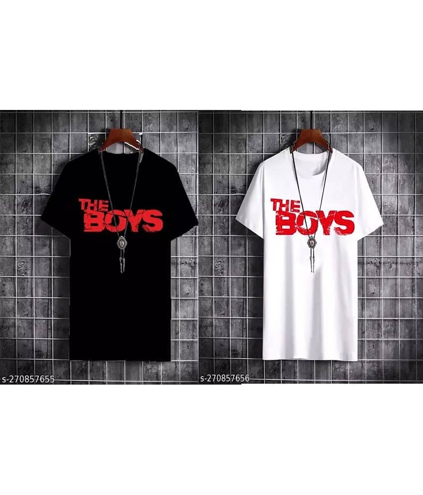 TREND SKY Polyester Regular Fit Printed Half Sleeves Men's Round T-Shirt - Multicolor ( Pack of 2 )