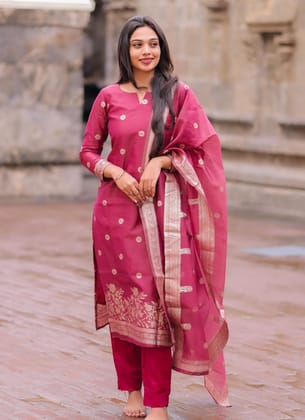 Womens Kurta Pent Dupatta Set Pink Prasang Suit
