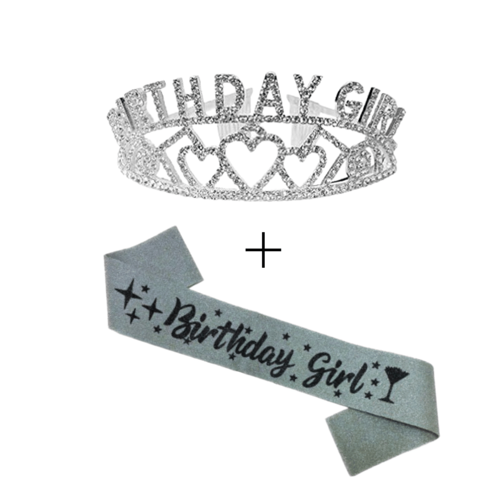 Birthday Girl Sash And Birthday Girl Crown - Pack of 2 Pcs Silver Birthday Sash for Girls | Birthday Crowns for Girls