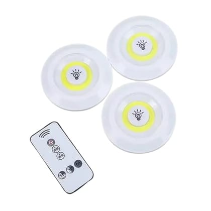 Adhesive LED Puck Lights with Remote Control Set of 3 Dimmable Wireless Under Cabinet Night Lights