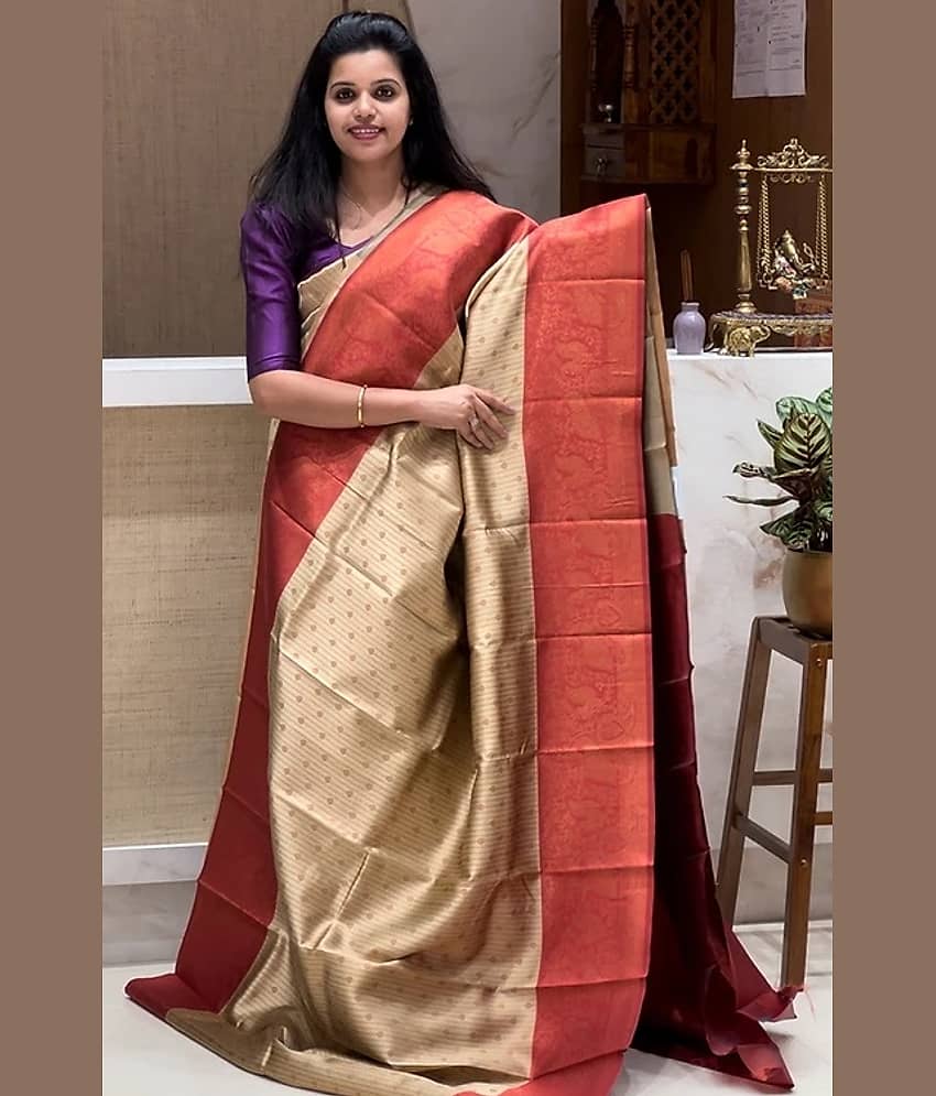 ISARA Banarasi Silk Solid Saree With Unstitched Blouse Piece ( Cream )