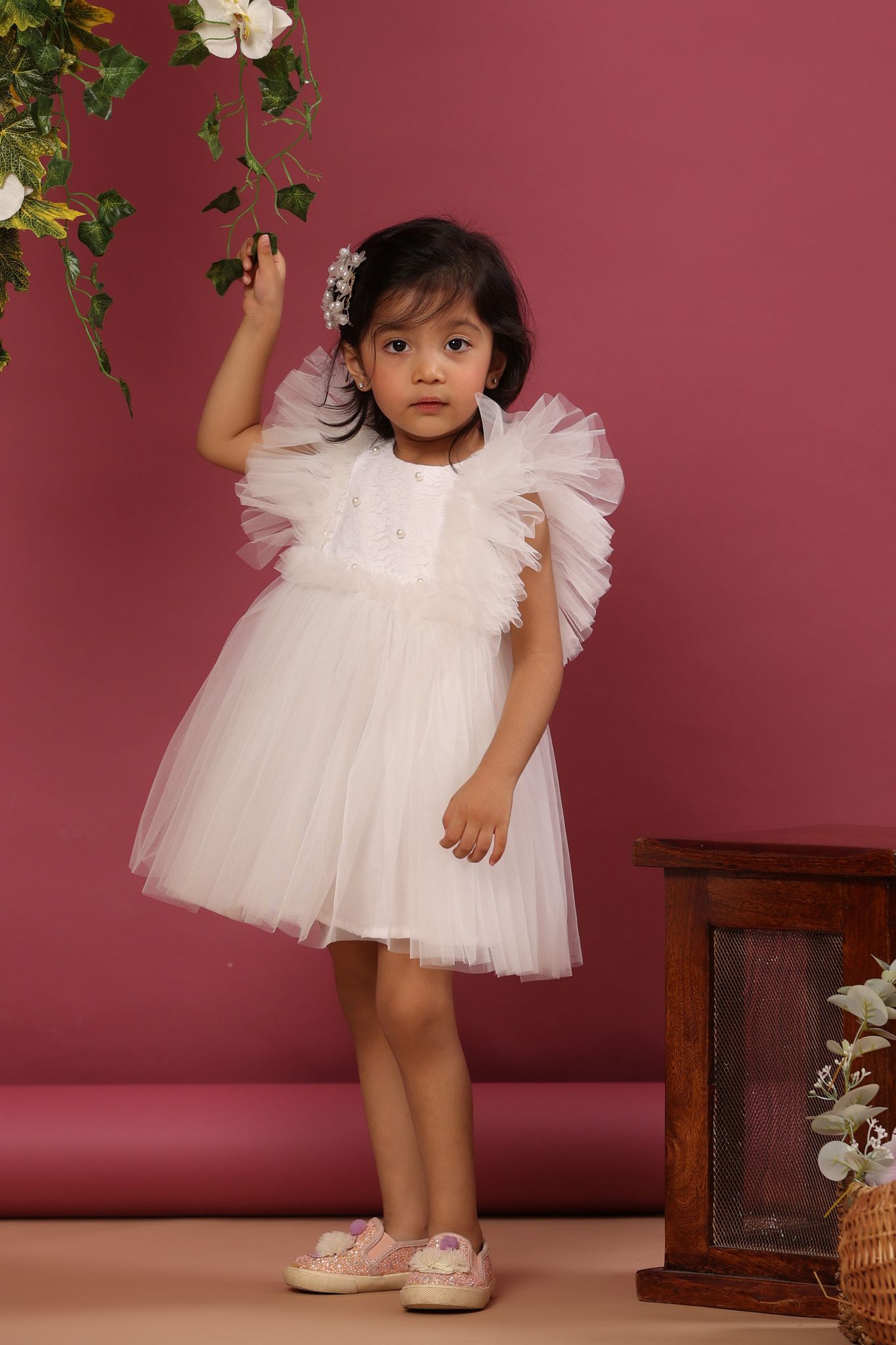 White Frilly Dress-0-6 months