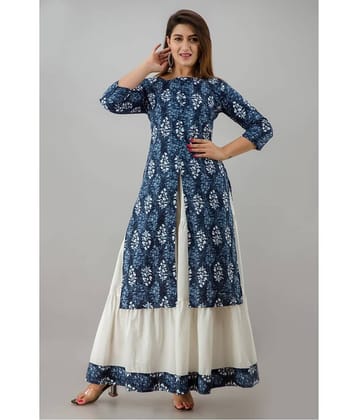 FabbibaPrints - Blue Front Slit Cotton Blend Women's Stitched Salwar Suit ( Pack of 1 )