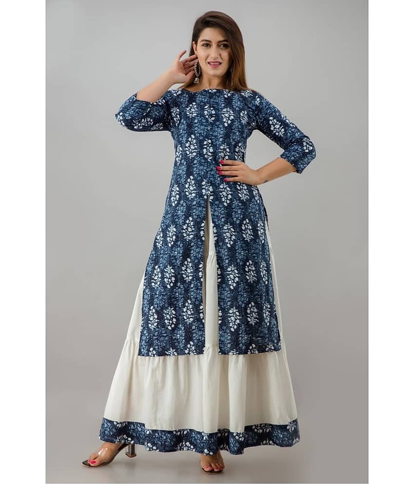 FabbibaPrints - Blue Front Slit Cotton Blend Women's Stitched Salwar Suit ( Pack of 1 )