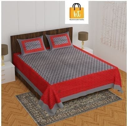 The Bedsheet Adda Standard Queen Size Pure Cotton Jaipuri Printed Economic Double Bedsheet with Two Pillow Covers- ARTICLE-1026