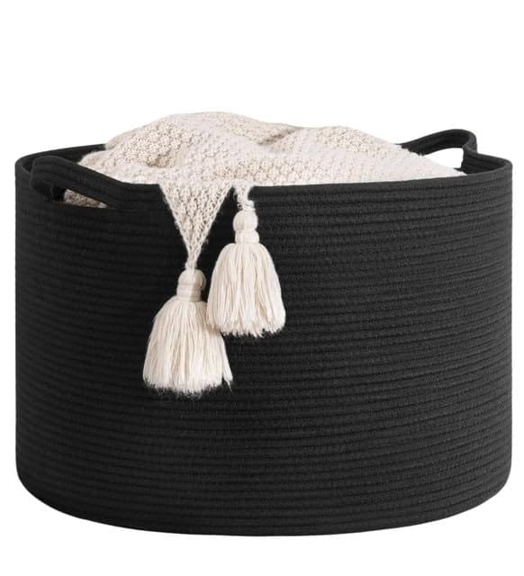 Generic Cotton Basket 14x12 Inch Storage Basket For Clothes With Out Lid (Black)-PID66405