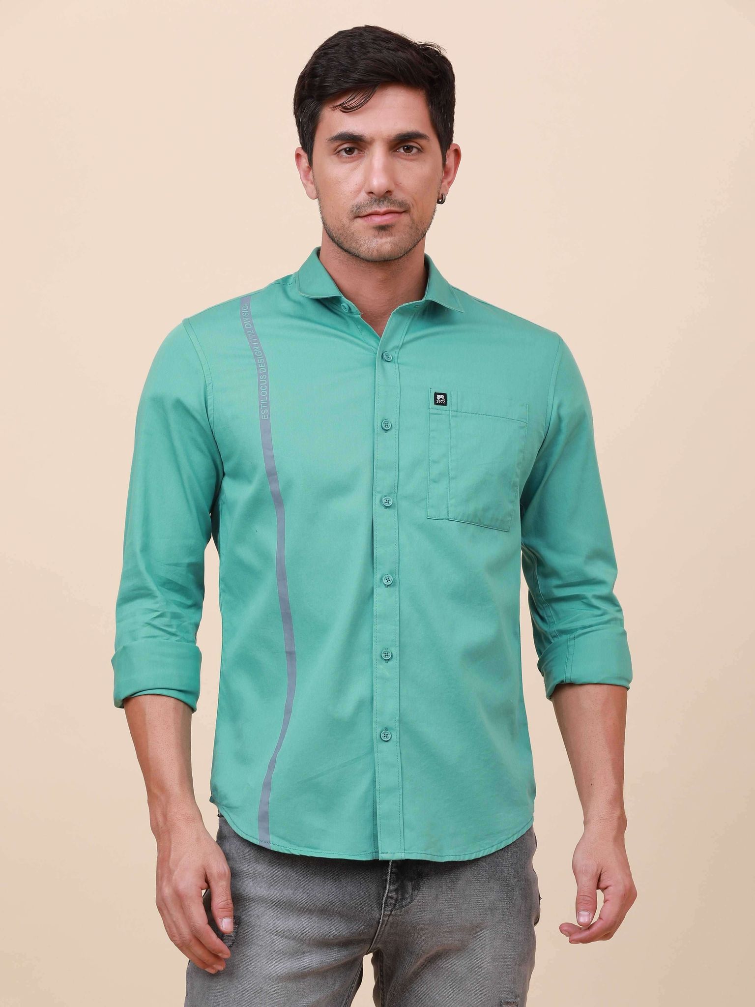 Aqua Marine Solid Single Pocket full sleeve Shirt-S