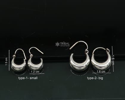 Indian Traditional cultural trendy style 925 sterling silver plain shiny hoops earring, amazing unisex light weight hoops earrings s1149-TYPE-1 SMALL