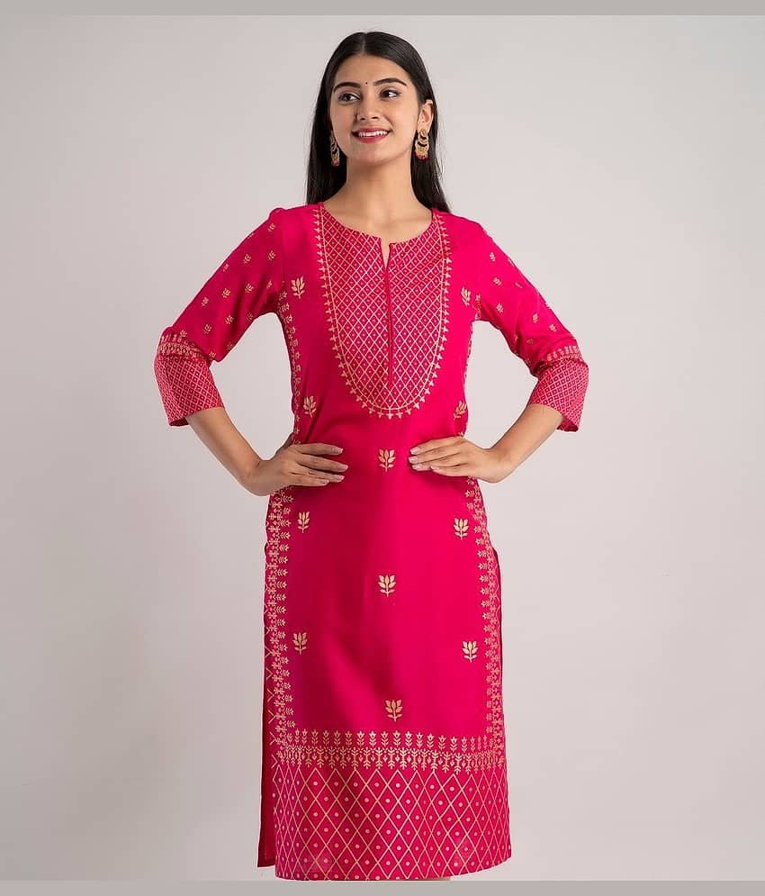 MAUKA - Pink Rayon Women's Straight Kurti ( Pack of 1 )