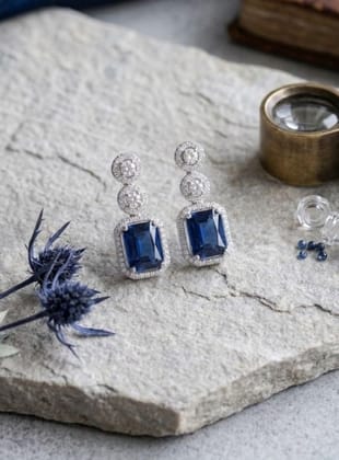 Generic Women's Brass Silver Plated Drop Earrings (Blue)-PID66254