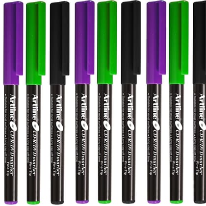 Artline CDR/DVD Marker Black Pack of 10 X 2 Packs, Green Pack of 10 X 2 Packs, Purple Pack of 10 X 1 Packs (50 DVD's Markers) | On Multiple Surface: Metal, Plastic/OHP, Glass/Porcelain & Carton