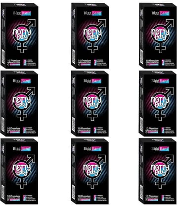 NottyBoy Dotted Ribbed Contour Long Last Condoms - Pack of 90