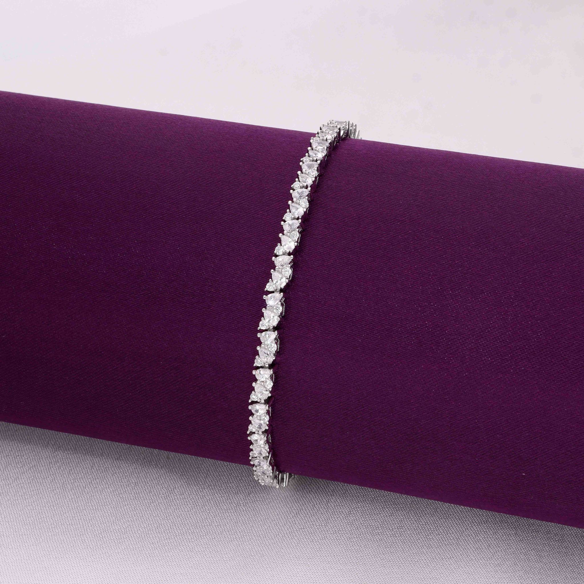 Allure Crystal  Rectangle Baguettes Silver Tennis Bracelet-White Stone / Silver